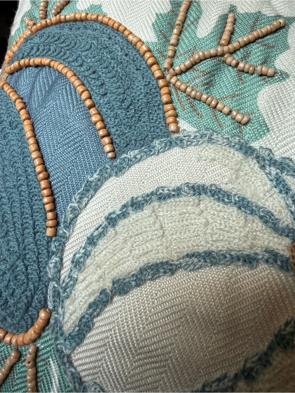 Embroidered Pumpkin Lumbar Pillow in Cream and Teal